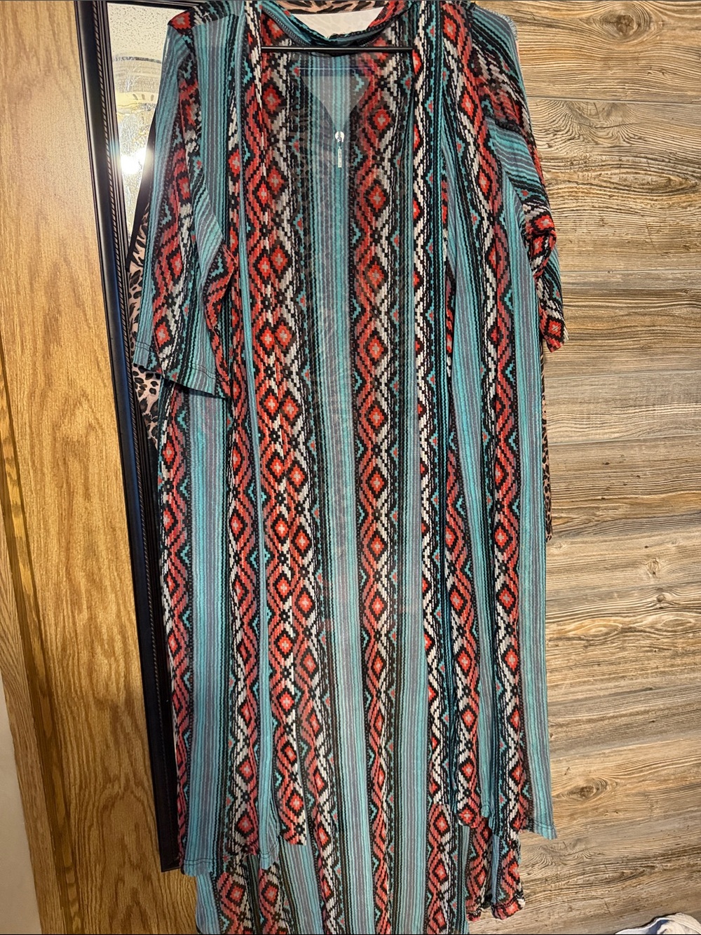 Striped Aztec Cover up in Teal and Coral